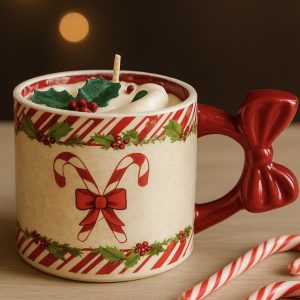 Bougie A MUG DE NOEL SUCRE D'ORGE FRAISE (2 décors différents pour les tasses)