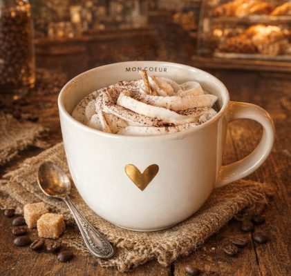 Bougie tasse MON COEUR CAFE NOISETTE