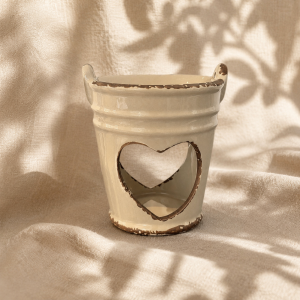 Brûle parfum grand sceau coeur beige h12cm d10cm