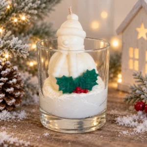 Bougie grand verre Bonhomme de neige BAIE D’HIVER