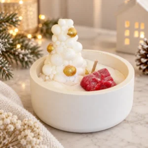 Bougie coupe blanche Cadeau au pied du sapin VOILE DE LIN